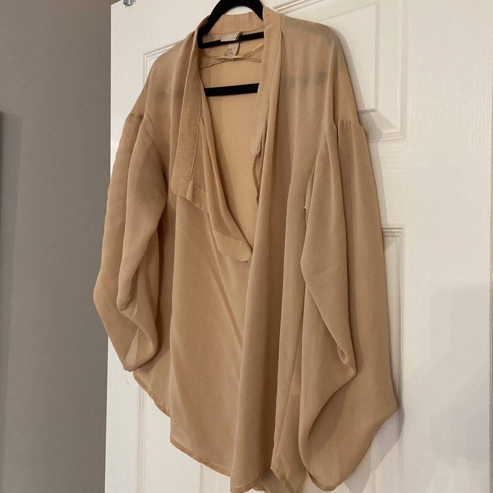 Oversized H&M tan blouse with asymmetric design